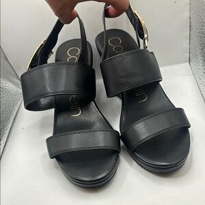 Calvin Klein - Slingback Wedge Sandals (Black) |  Double Strap
